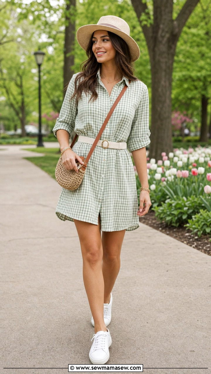 Gingham Shirt Dress and White Sneakers Outfit 2026 - 25 spring summer 2026 outfits casual