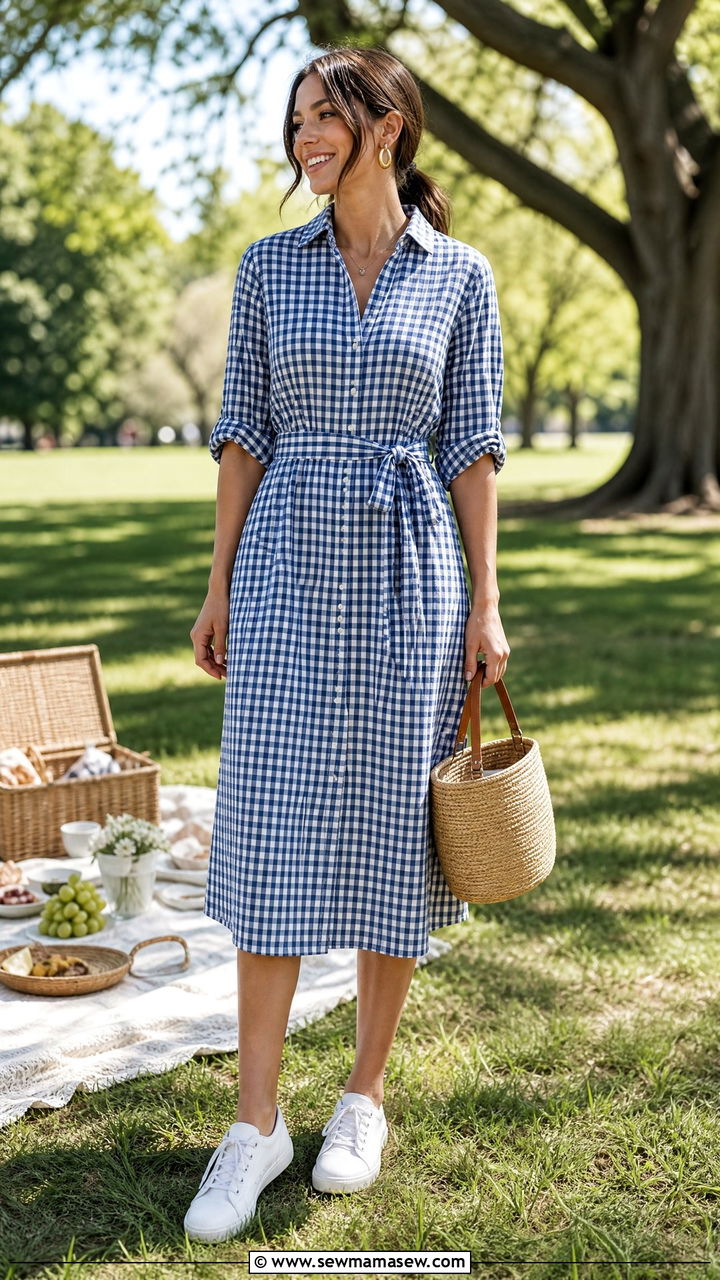 Gingham Shirtdress Retro Spring Look - 30 spring retro outfit ideas