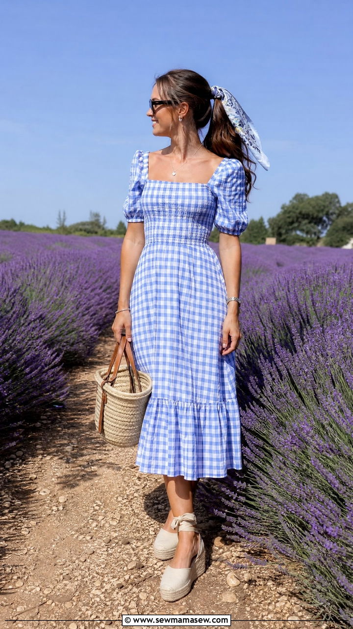 Gingham Sundress with Platform Espadrilles - 35 French girl summer outfit ideas