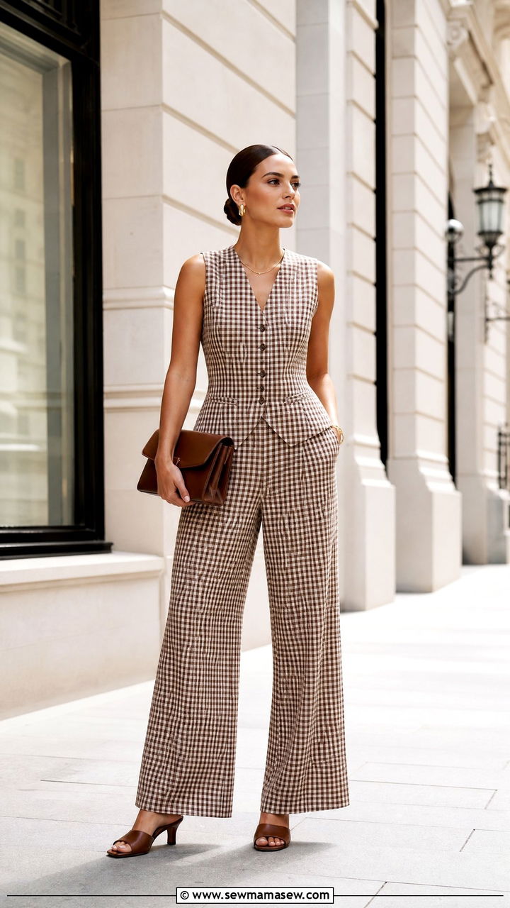Gingham Vest Top and Wide Leg Trousers - 25 Matching set outfit ideas gingham