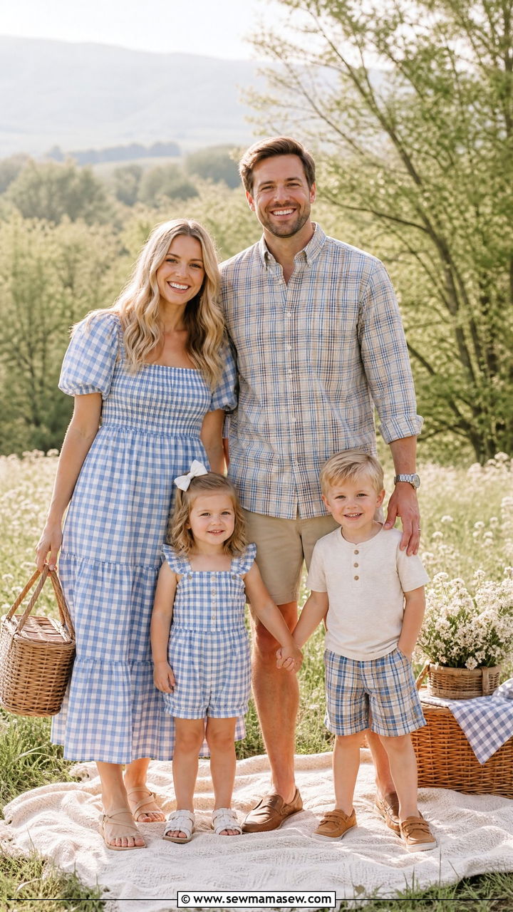 Gingham and Plaid Spring Family Outfits - 25 Family spring photo outfit ideas