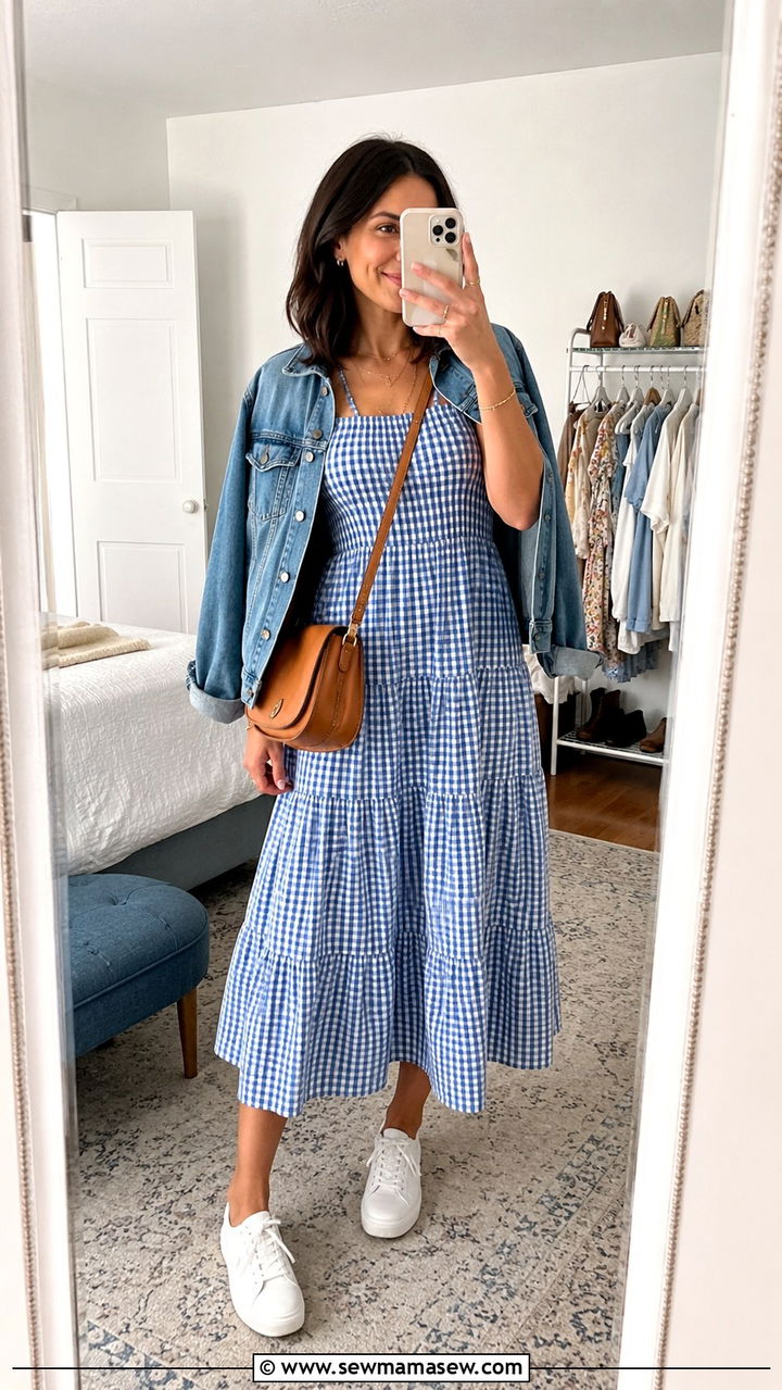 Gingham dress with white sneakers spring outfit - 30 Spring outfits with dresses