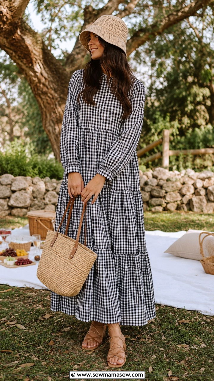 Gingham maxi dress modest vacation outfit - 30 Modest outfit ideas for vacation