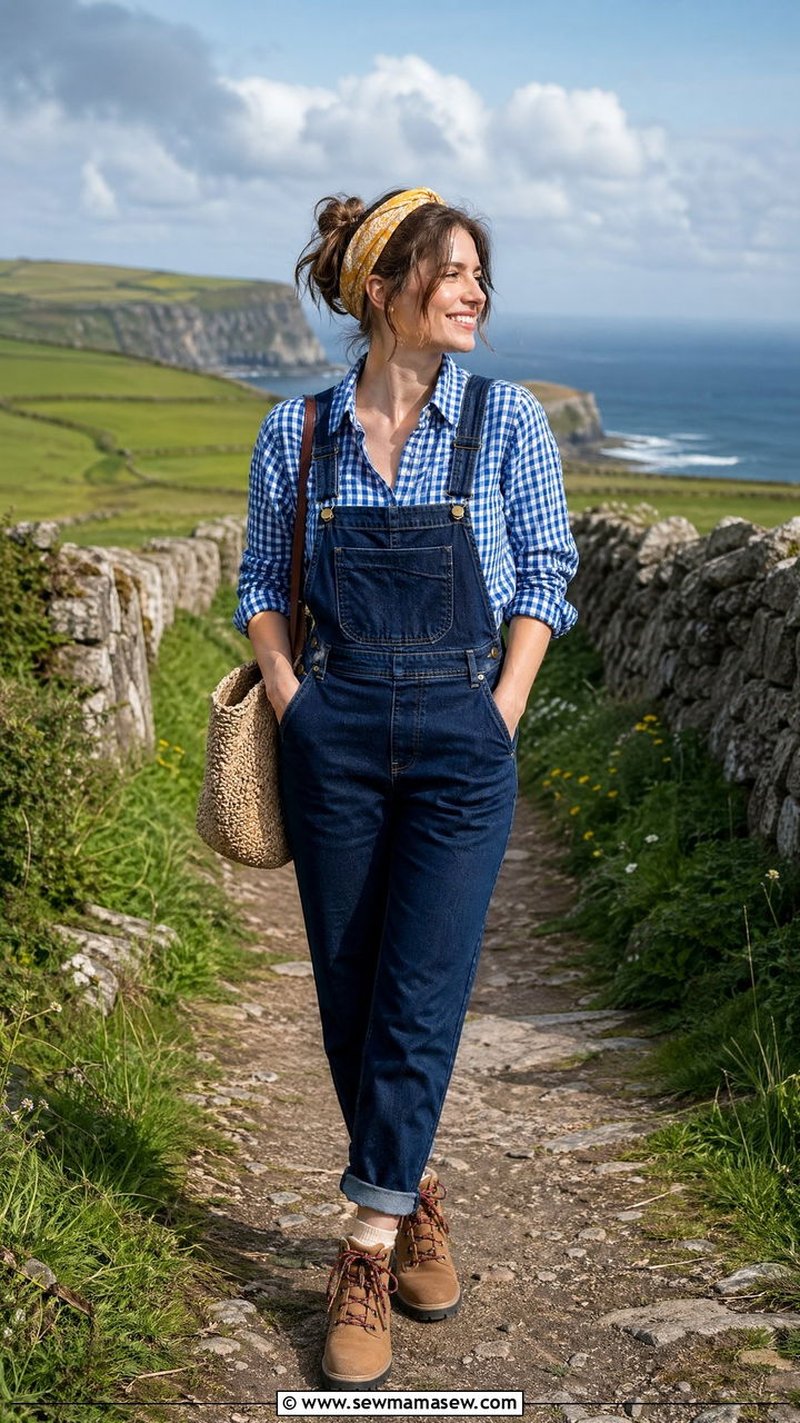 Gingham shirt and denim overalls Dublin outfit - 35 Dublin outfit ideas