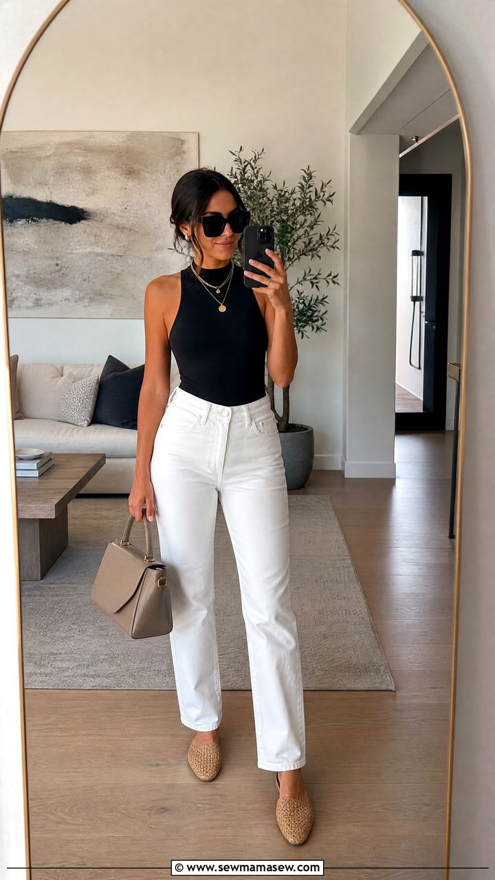 Girls trip white jeans and bodysuit - 30 Girls trip outfit ideas