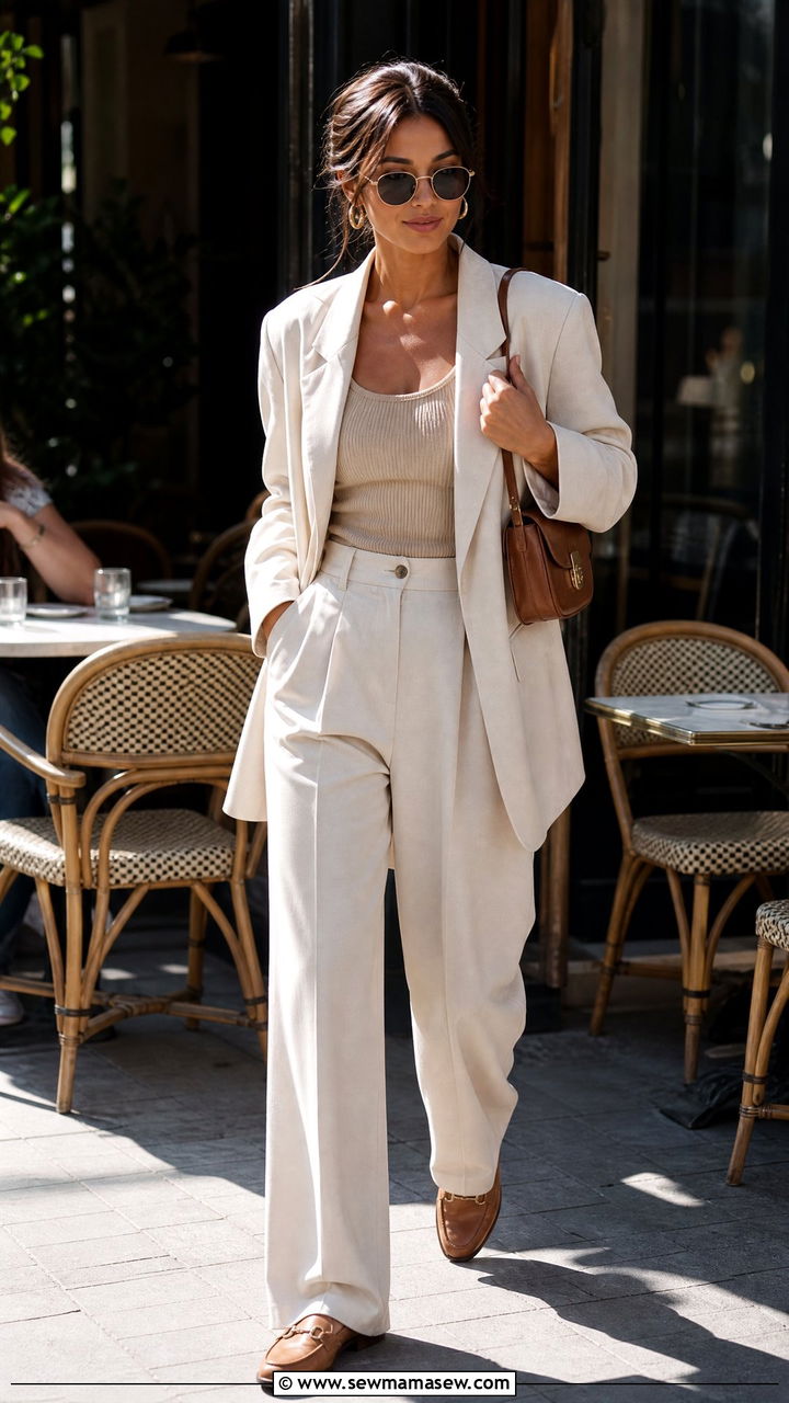 Glamoratti Cream Baggy Suit for Brunch - 30 Glamoratti outfit ideas