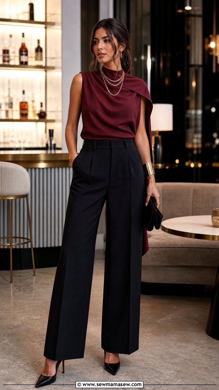 Glamoratti Draped Top With Tailored Wide Leg Pants - 30 glamoratti outfits to copy