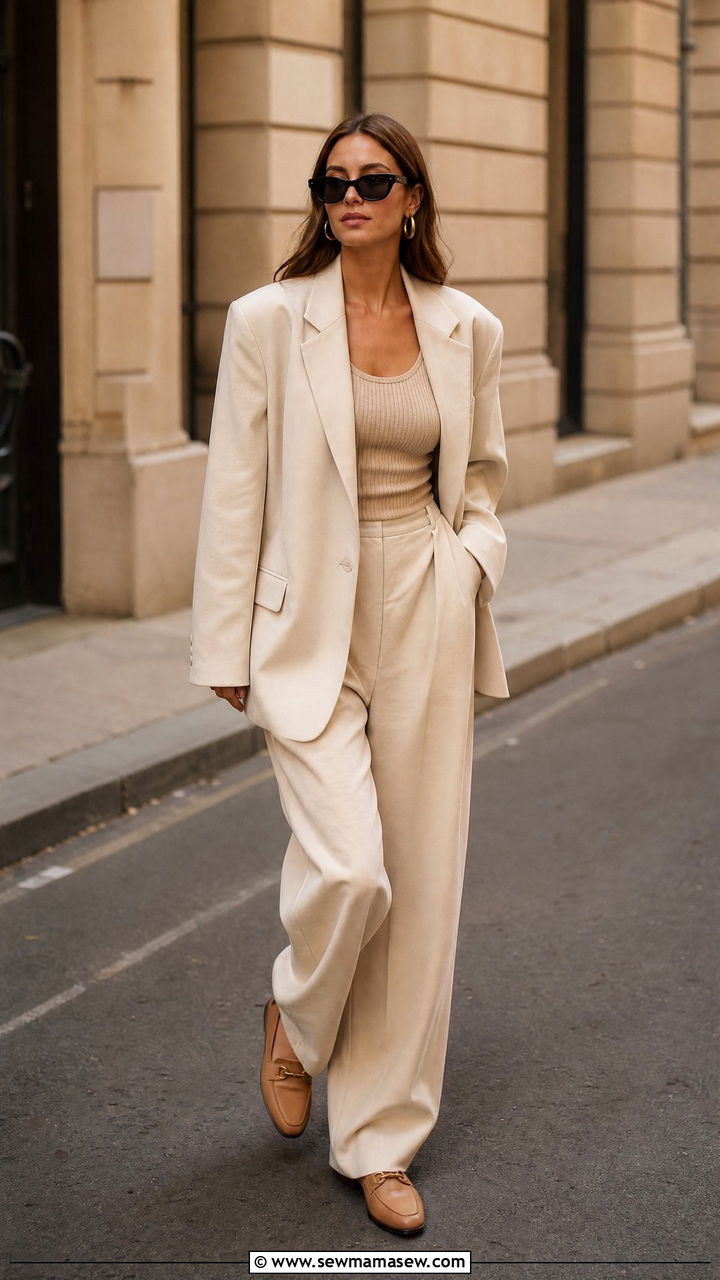 Glamoratti Monochrome Cream Baggy Suit Look - 30 glamoratti outfits to copy