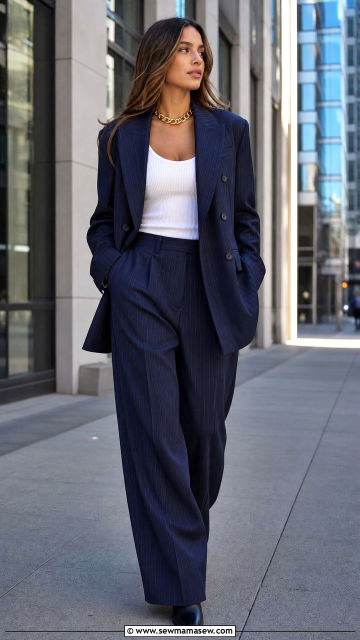Glamoratti Pinstripe Power Suit And Chunky Gold Jewelry - 30 glamoratti outfits to copy
