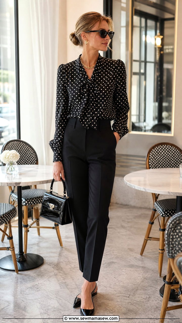 Glamoratti Polka Dot Blouse With Tailored Trousers - 30 glamoratti outfits to copy