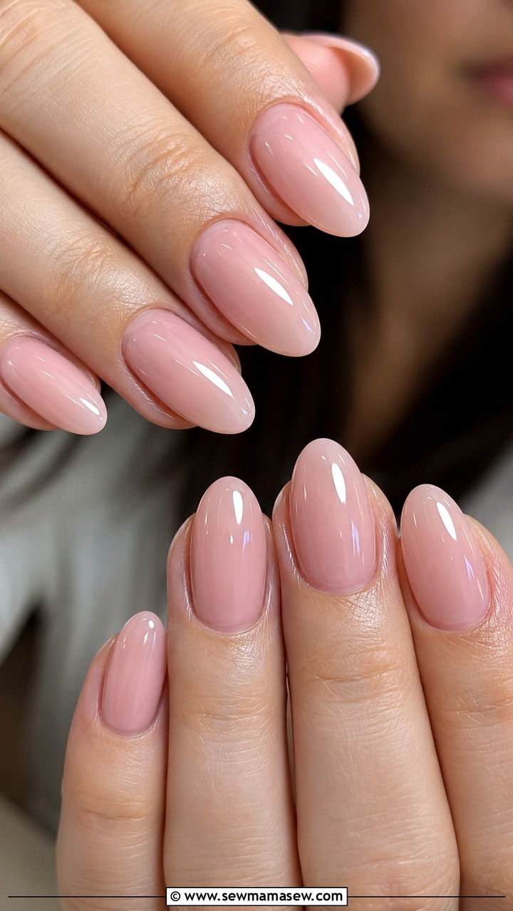 Glossy Nude Pink Gel Nails - 50 gel polish