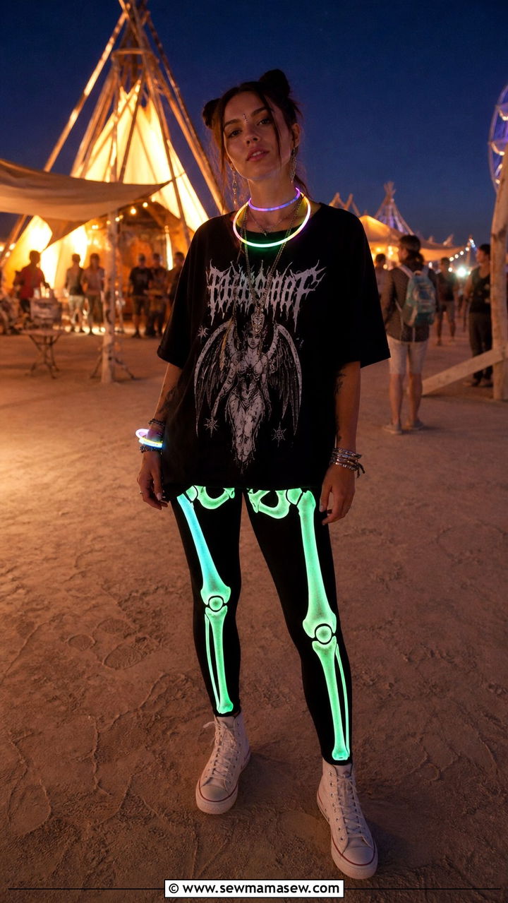 Glow In The Dark Leggings And Oversized Tee Burning Man Outfit - 20 Burning Man outfit ideas 2026