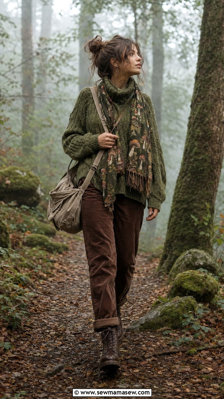 Goblincore Corduroy and Knit Sweater Outfit - 35 aesthetic outfits ideas