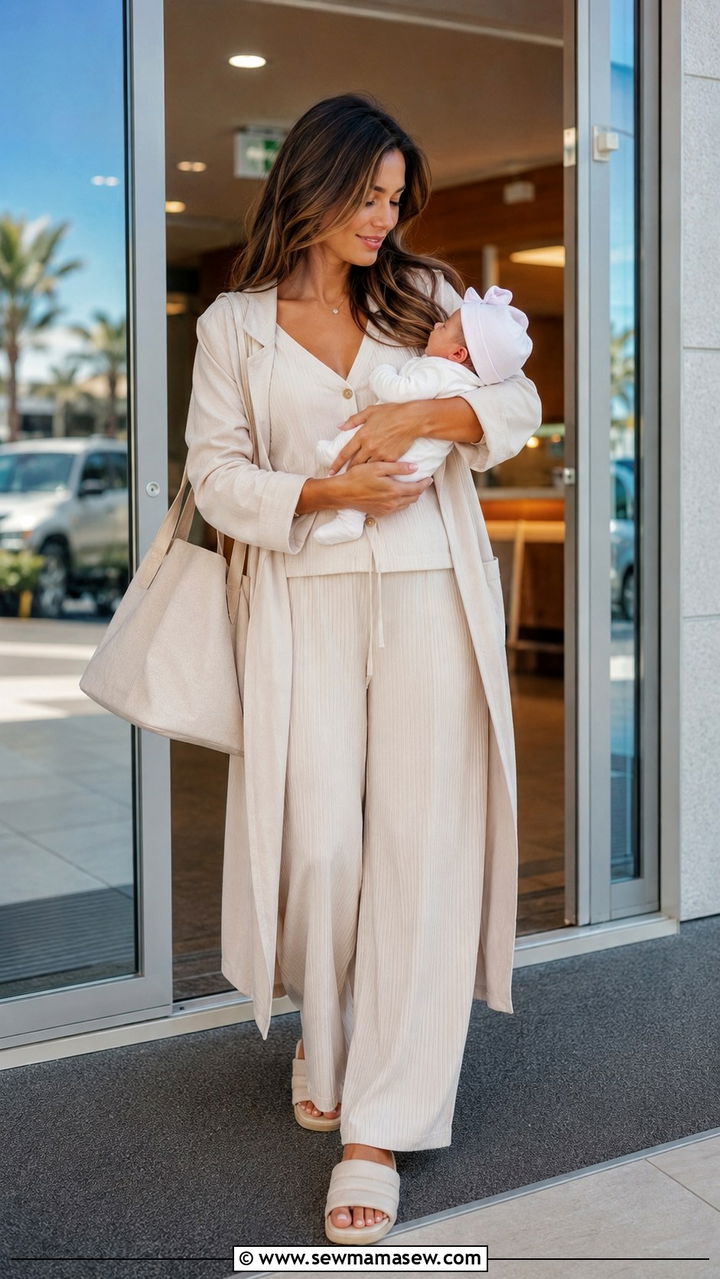 Going Home Two Piece Lounge Set with Slides - 20 Postpartum outfit ideas week 1