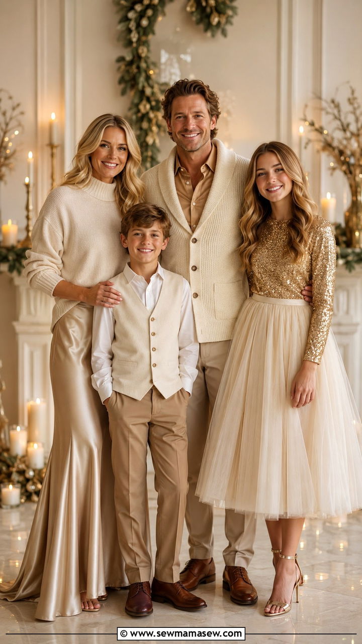 Gold And Cream Festive Family Photo Outfits - 20 Pinterest family photo outfits