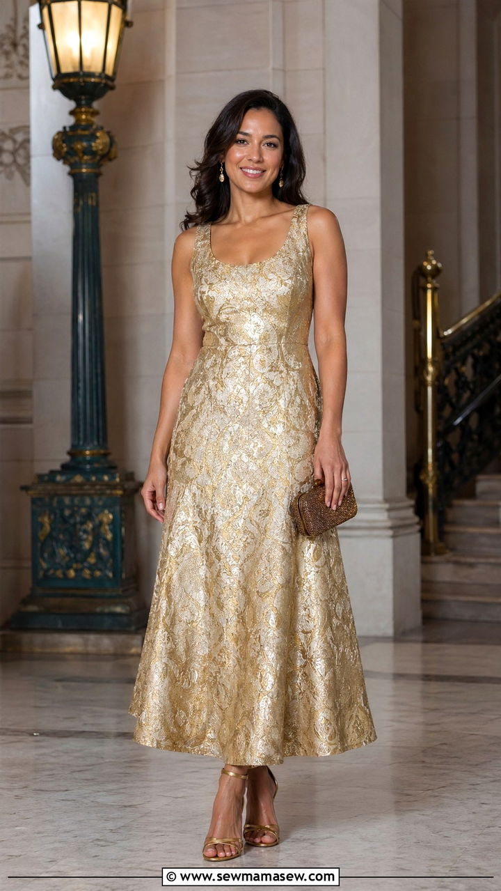 Gold Brocade A Line Evening Dress - 40 Gala outfit ideas