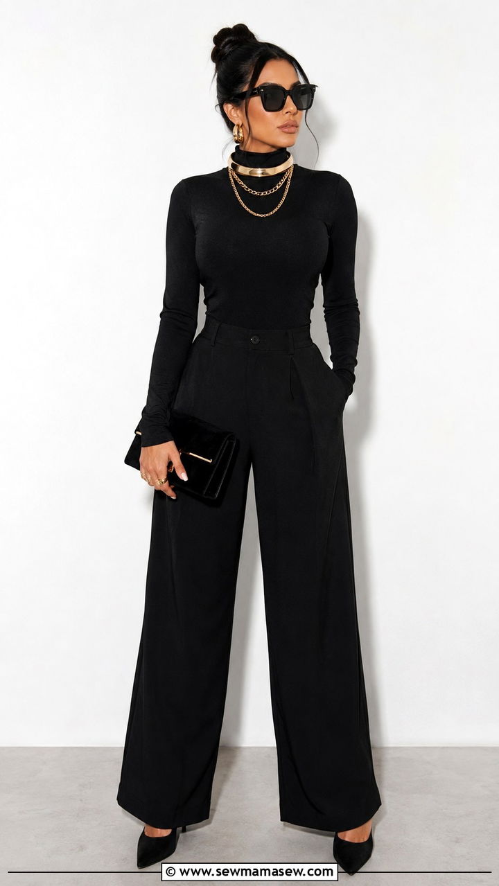 Gold Jewelry and All Black Outfit - 25 Mob wife aesthetic outfit ideas 2026