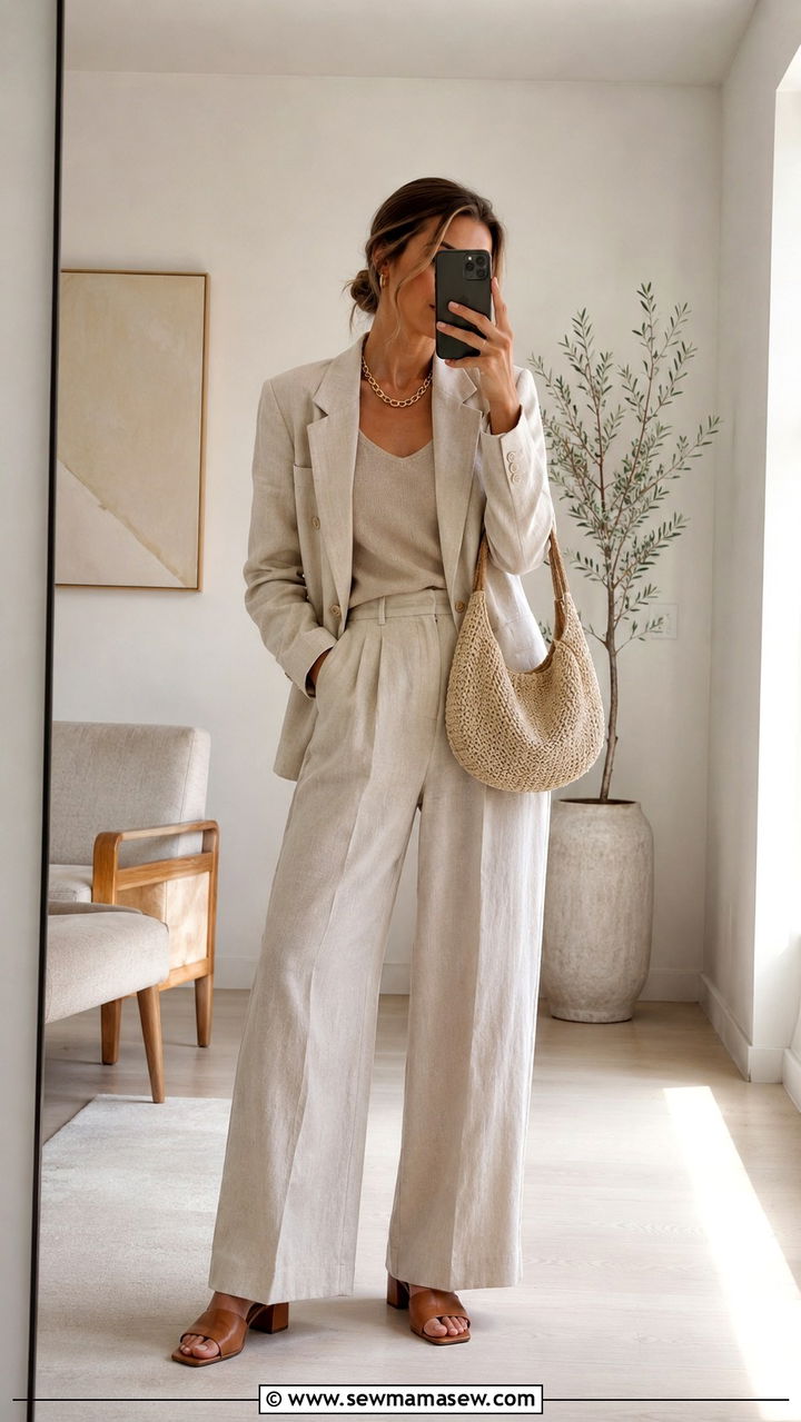 Golden Brown Suit Set Outfit - 30 Warm tone outfit ideas