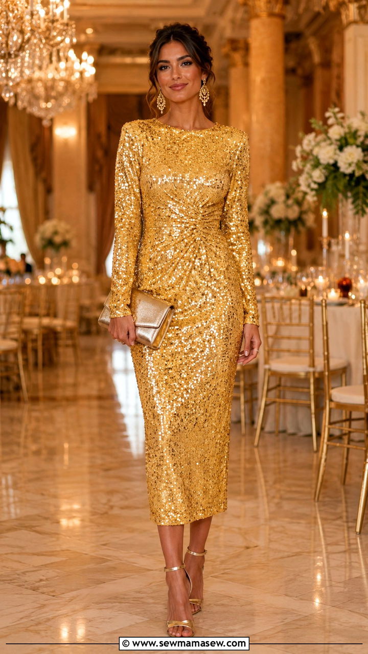 Golden Yellow Sequin Dress Wedding Guest - 20 Yellow dress outfit ideas for wedding guest