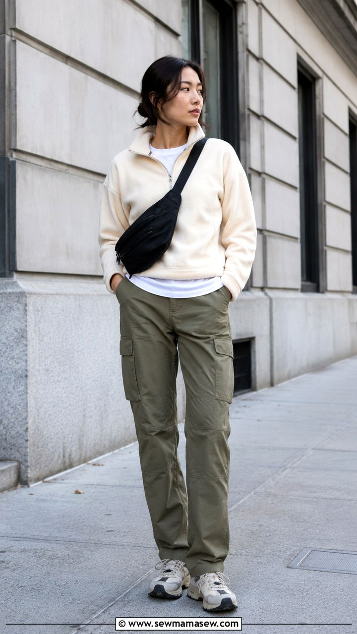Gorpcore outfit with cargo pants and fleece jacket - 30 Gorpcore outfit ideas