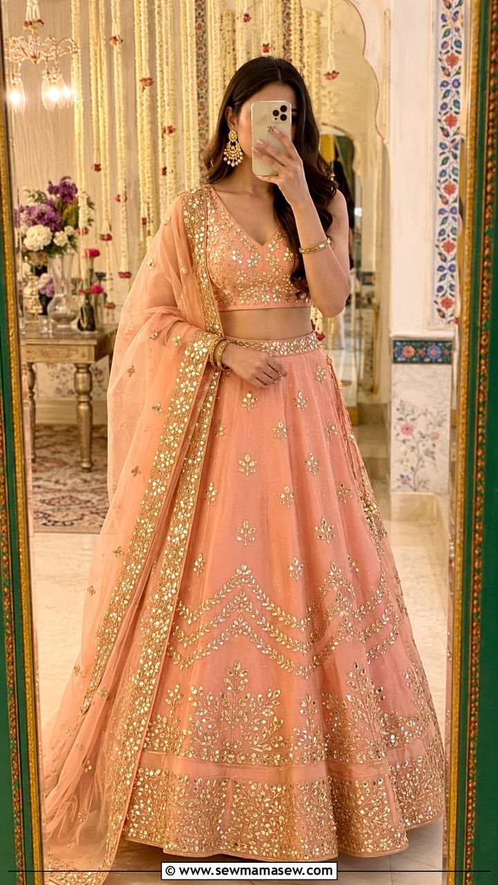 Gota Patti Lehenga for Sangeet - 25 Wedding guest outfit ideas Sangeet ceremony