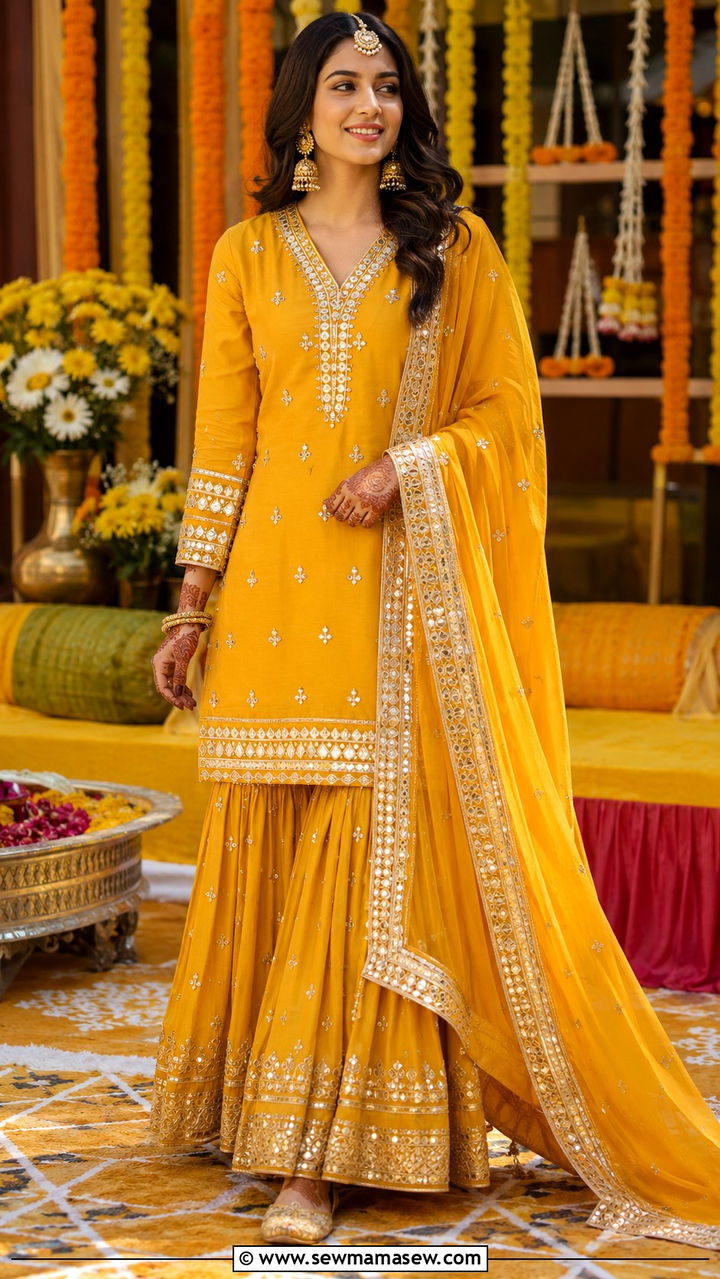 Gota Work Sharara Outfit - 25 Mehndi outfit ideas 2026