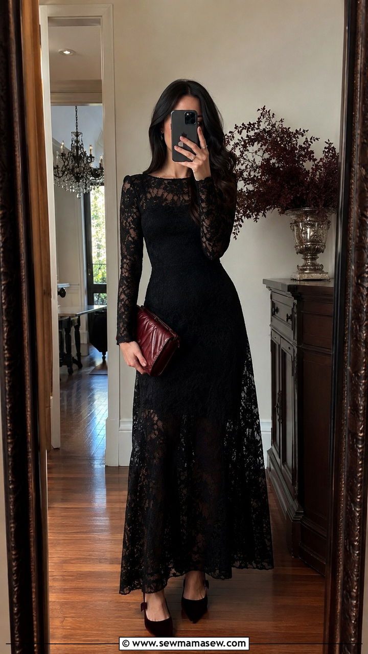 Gothic Lace Maxi Dress Outfit For Evening - 25 2026 fashion trends women aesthetic