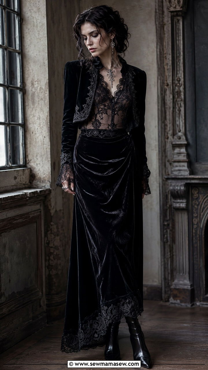 Gothic Lace and Velvet Outfit - 30 edgy outfit ideas for women