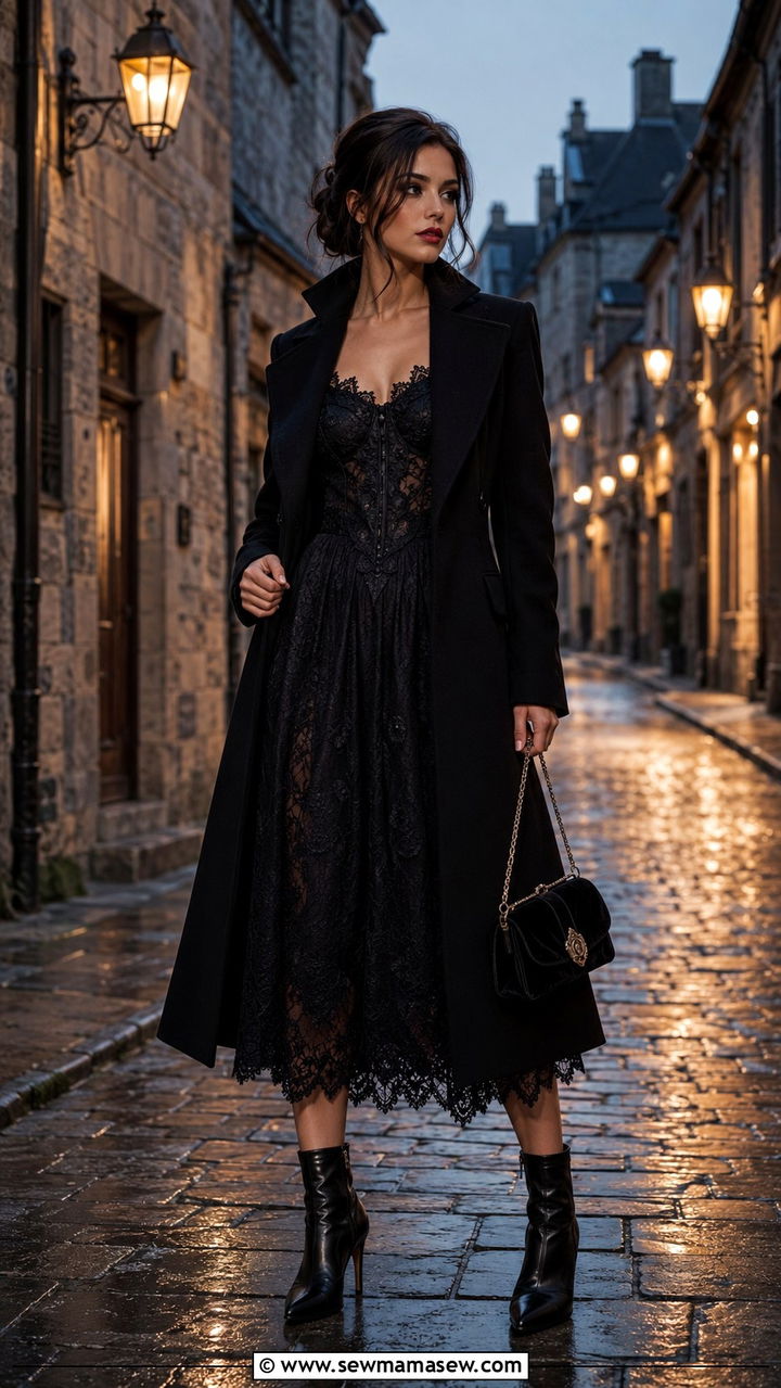 Gothic Romance Lace Dress with Structured Coat - 25 2026 fashion trends women classy