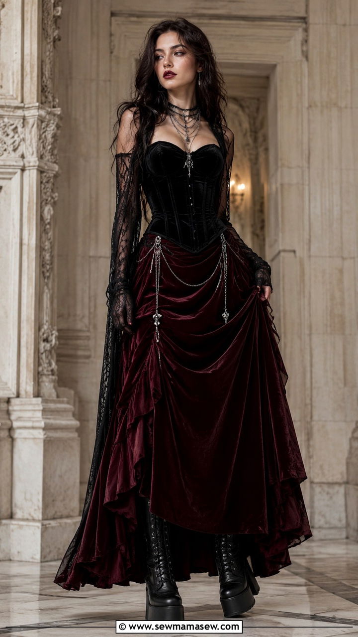 Gothic Velvet Corset With A Flowing Maxi Skirt - 30 edgy outfits for women