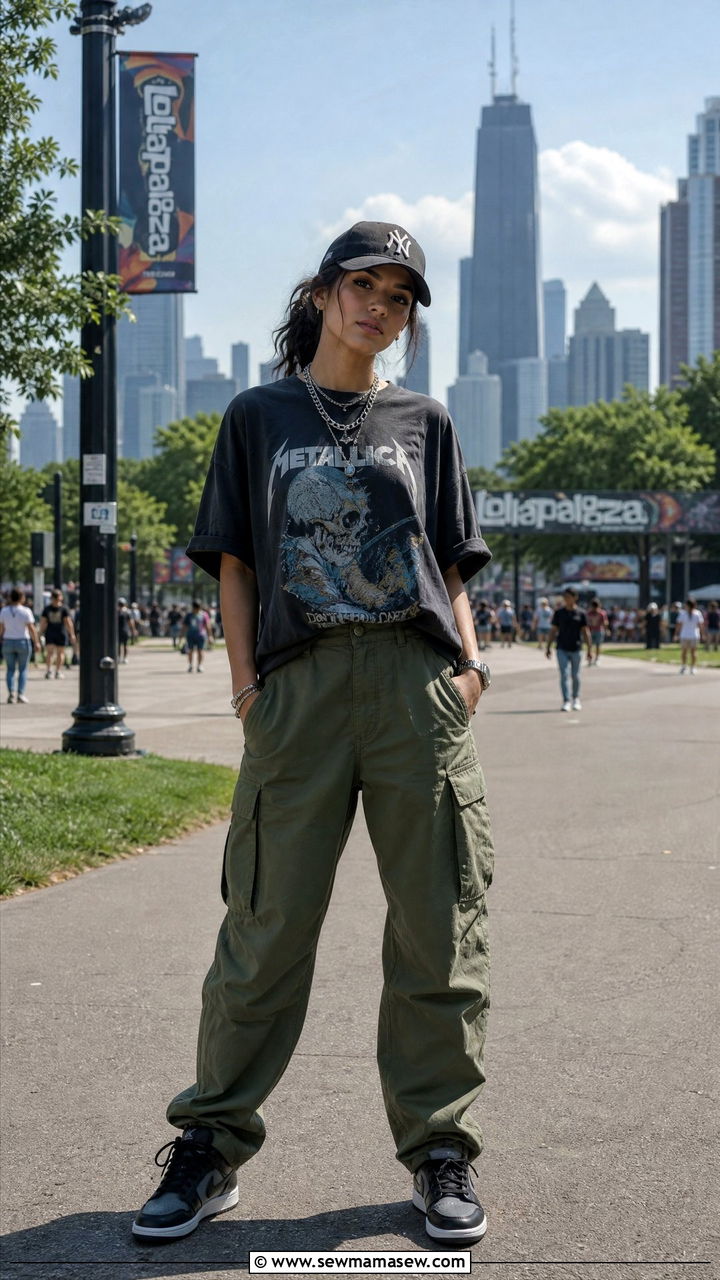 Graphic Band Tee And Cargo Pants Lollapalooza Outfit - 25 Lollapalooza outfit ideas 2026