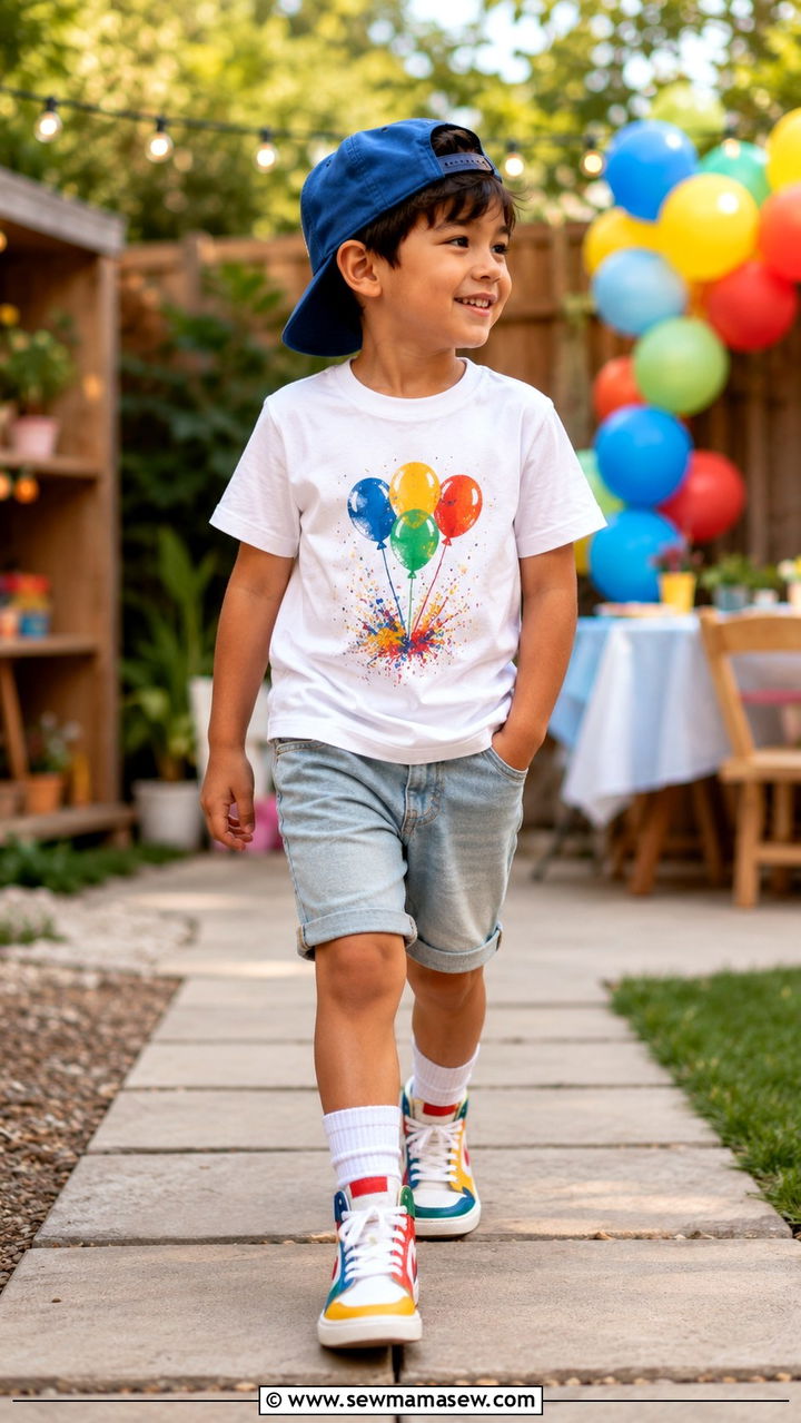 Graphic Birthday Tee and Denim Shorts Outfit - 30 Kids birthday outfit ideas