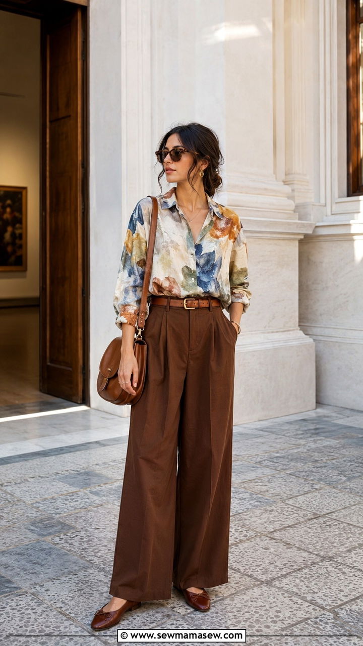 Graphic Designer Outfit With Button Down And Wide Leg Pants - 20 Graphic designer outfit ideas