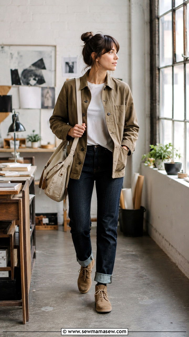 Graphic Designer Outfit With Chore Coat And Selvedge Denim - 20 Graphic designer outfit ideas