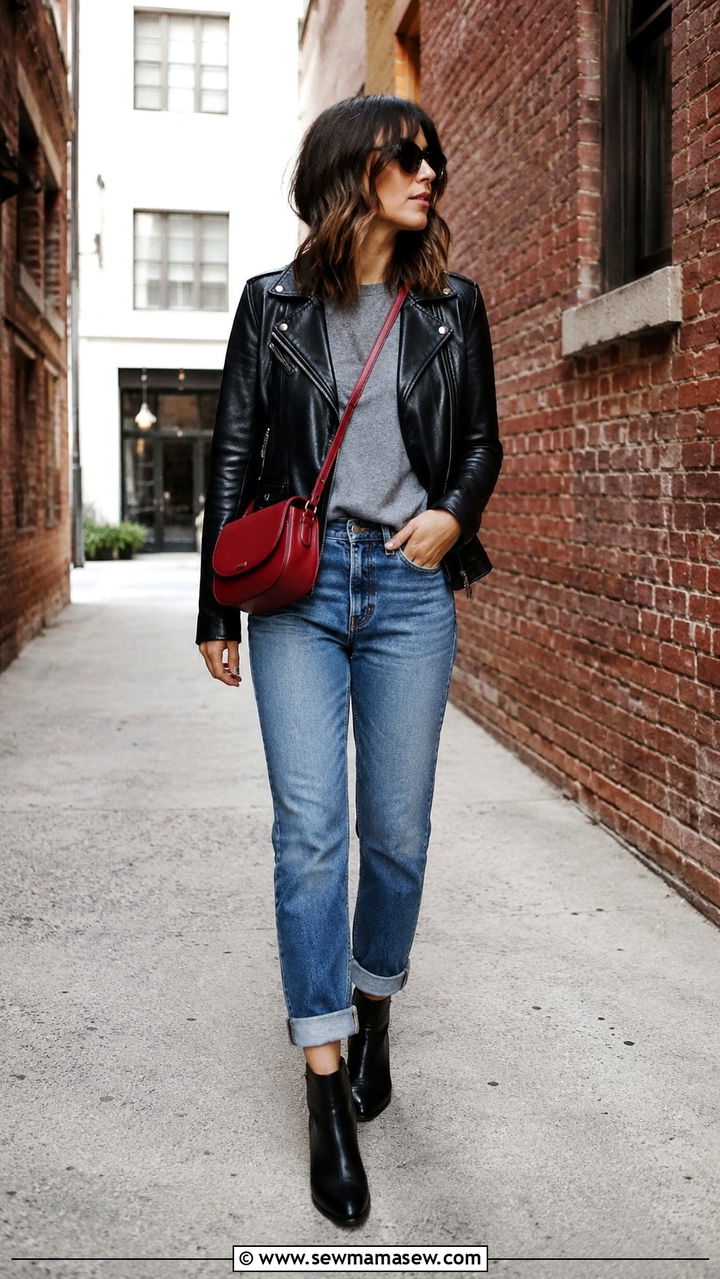 Graphic Designer Outfit With Leather Jacket And Straight Leg Jeans - 20 Graphic designer outfit ideas