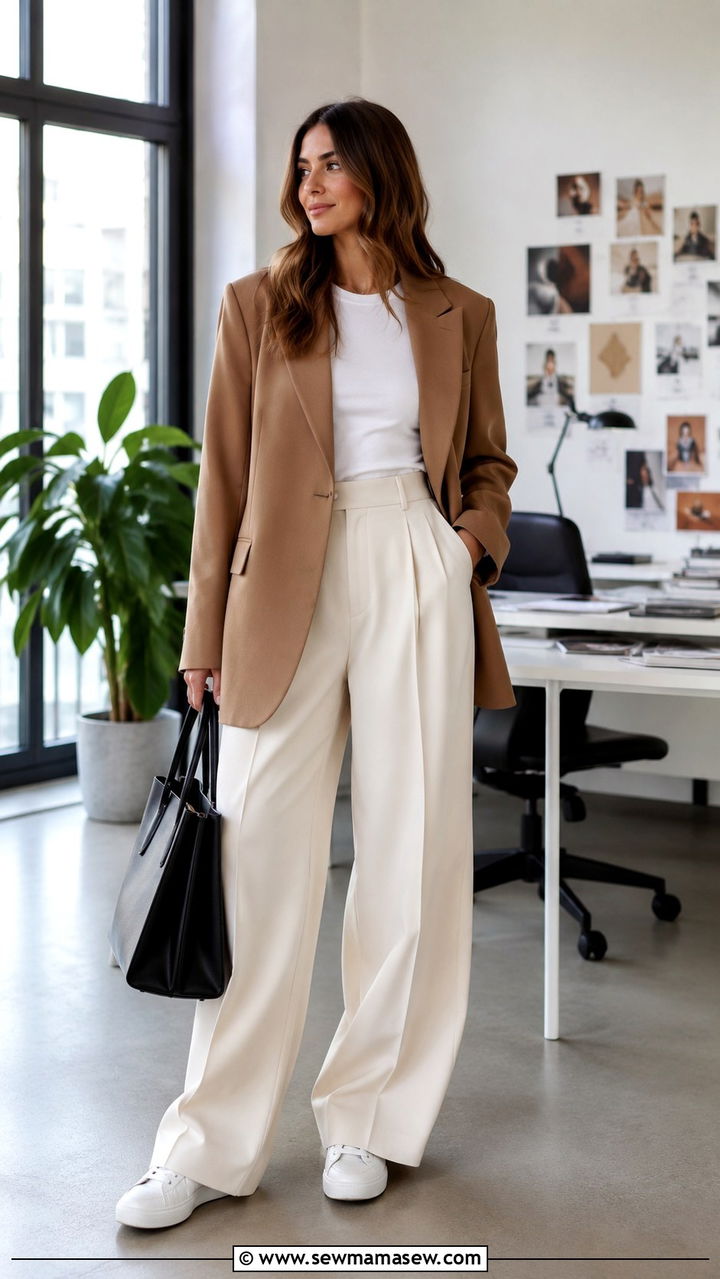 Graphic Designer Outfit With Oversized Blazer And Wide Leg Trousers - 20 Graphic designer outfit ideas