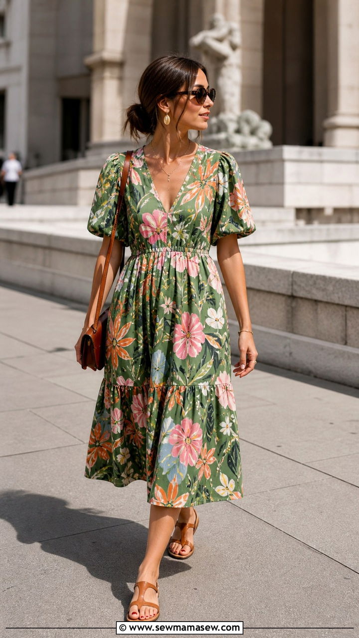 Graphic Floral Dress With Tortoiseshell Sunglasses - 40 summer street style outfits