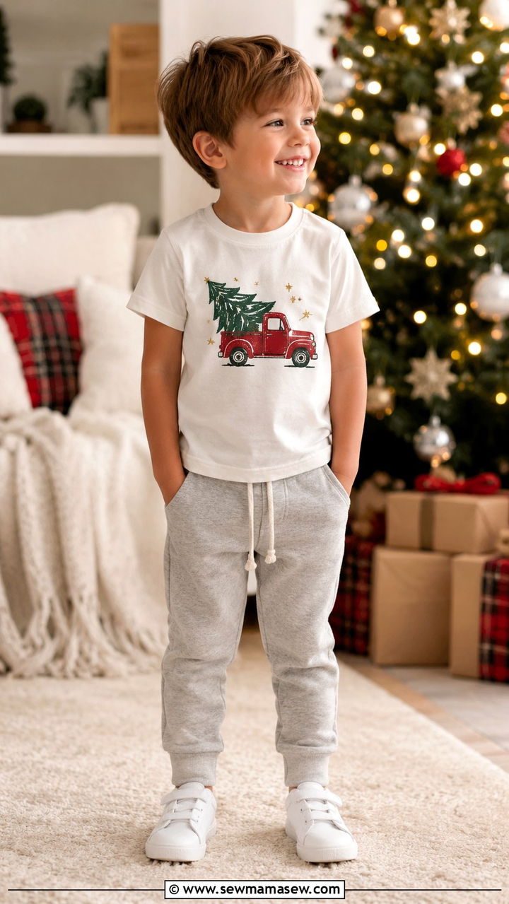 Graphic Holiday Tee with Joggers Outfit - 30 Kids family photo outfits
