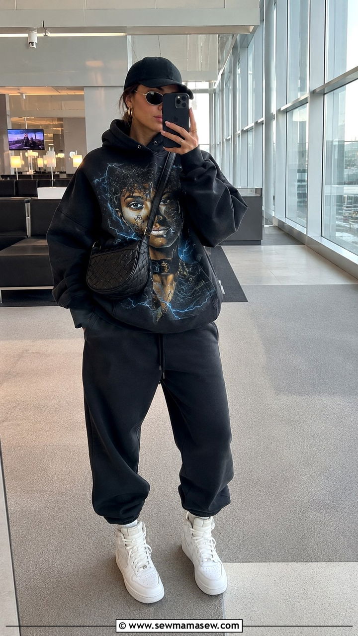 Graphic Hoodie And Joggers Streetwear Outfit - 25 Airport outfit ideas with joggers