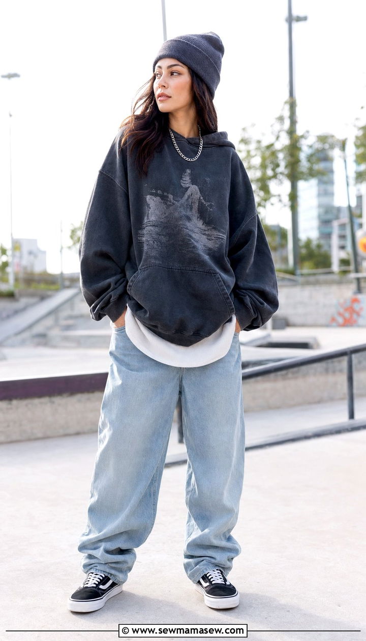 Graphic Hoodie With Baggy Jeans - 25 spring 90s outfits