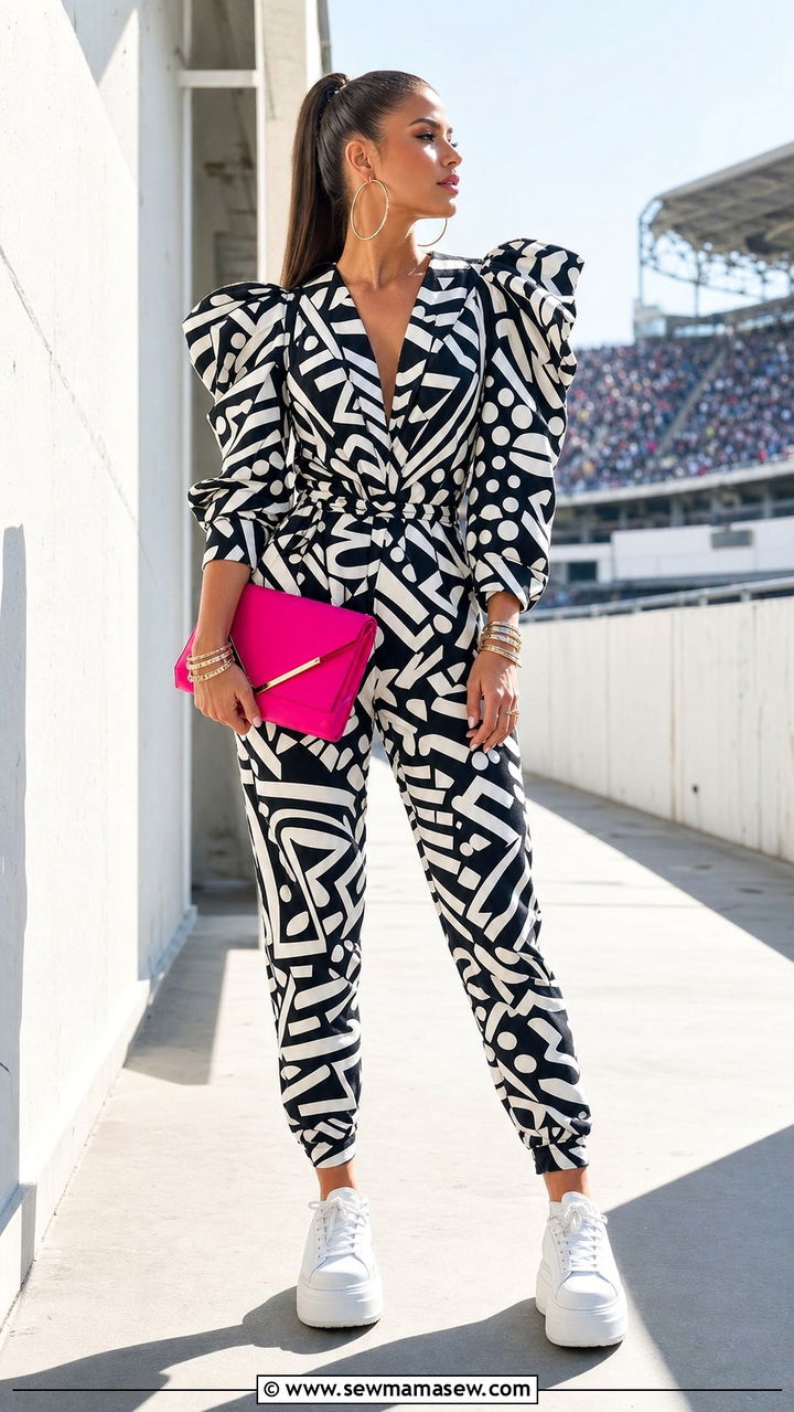 Graphic Jumpsuit with White Sneakers Outfit - 25 concert outfits Pinterest