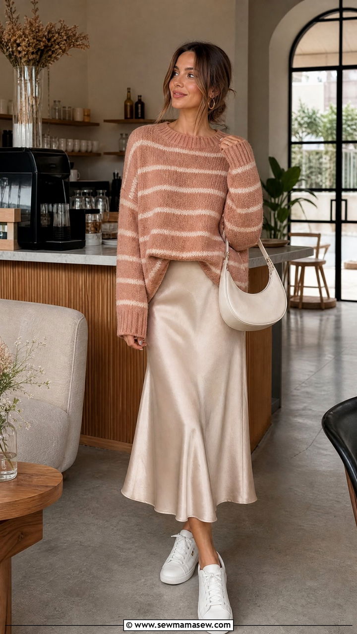 Graphic Knit Sweater Over A Slip Skirt - 25 Casablanca outfit ideas