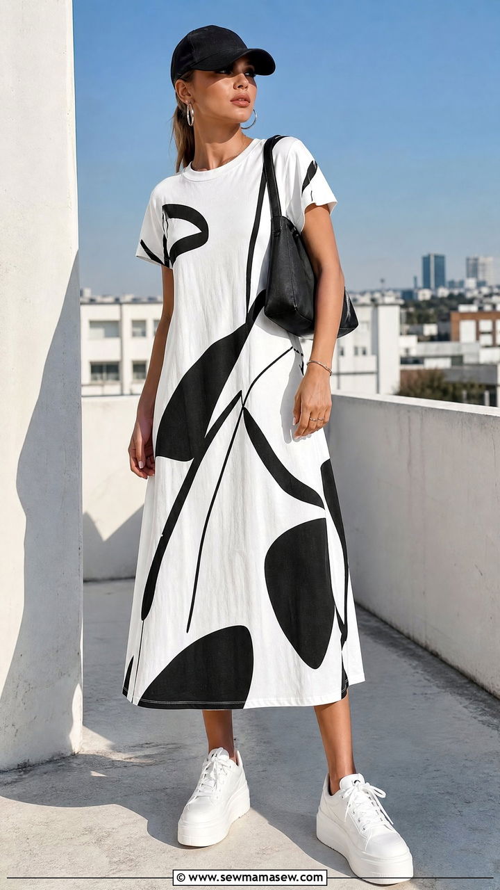 Graphic Print Midi Dress With Platform Sneakers - 30 streetwear outfits 2026