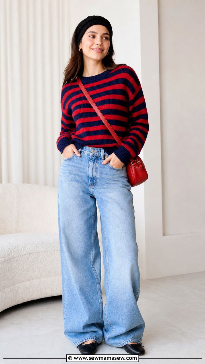 Graphic Stripe Knit with Puddle Jeans - 25 Copenhagen outfits inspo