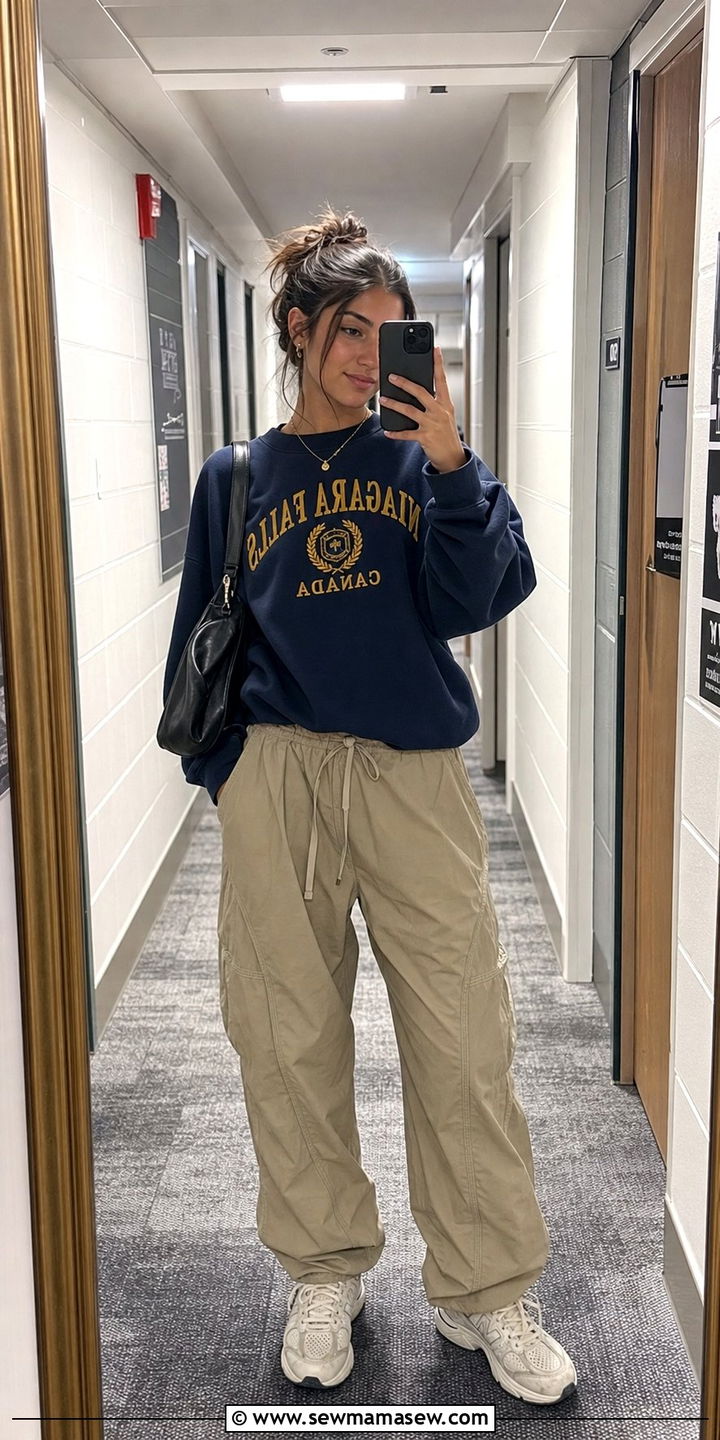 Graphic Sweatshirt Parachute Pants Outfit - 25 college outfits aesthetic