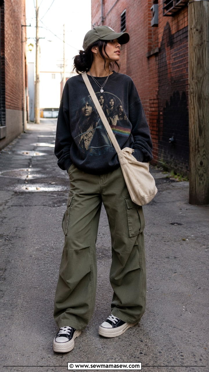 Graphic Sweatshirt and Cargo Pants Outfit - 30 How to style a sweatshirt
