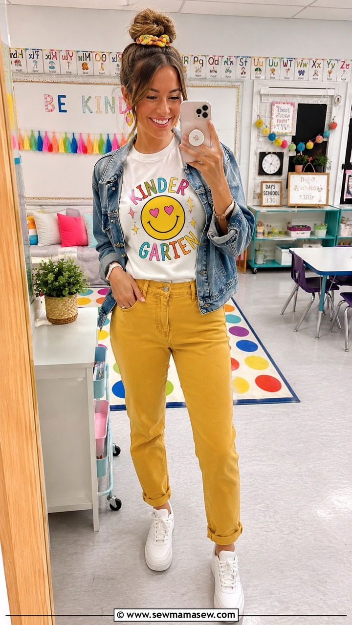 Graphic T Shirt With Colored Jeans Kindergarten - 30 Kindergarten teacher outfit ideas
