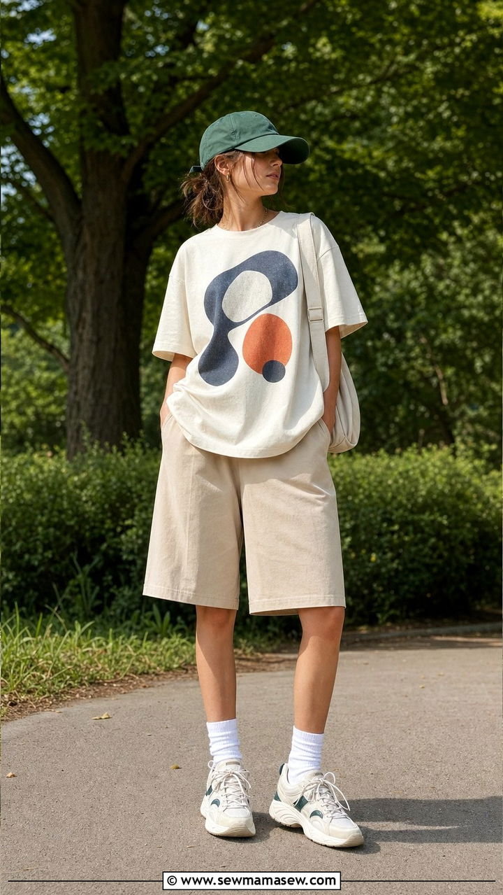 Graphic T Shirt With Long Shorts and Chunky Sneakers - 25 Emma Chamberlain summer outfit ideas