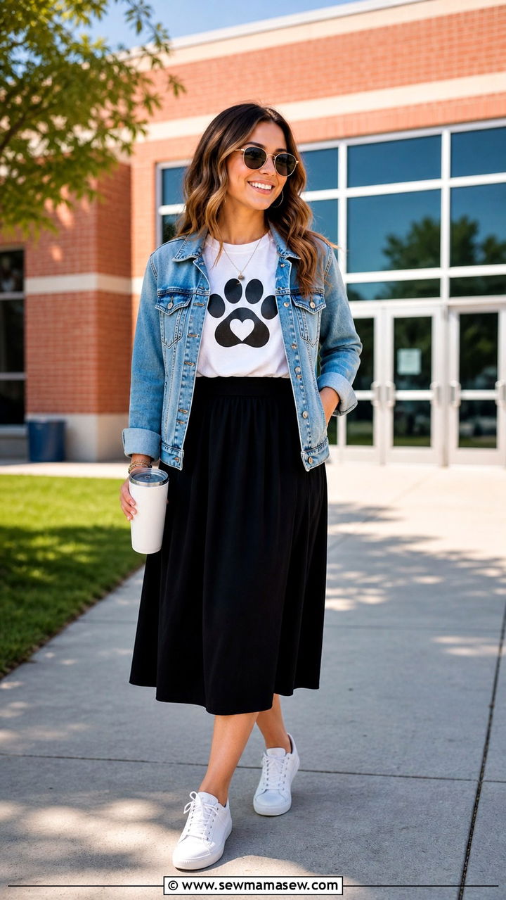 Graphic T Shirt With Midi Skirt - 40 teacher outfits ideas