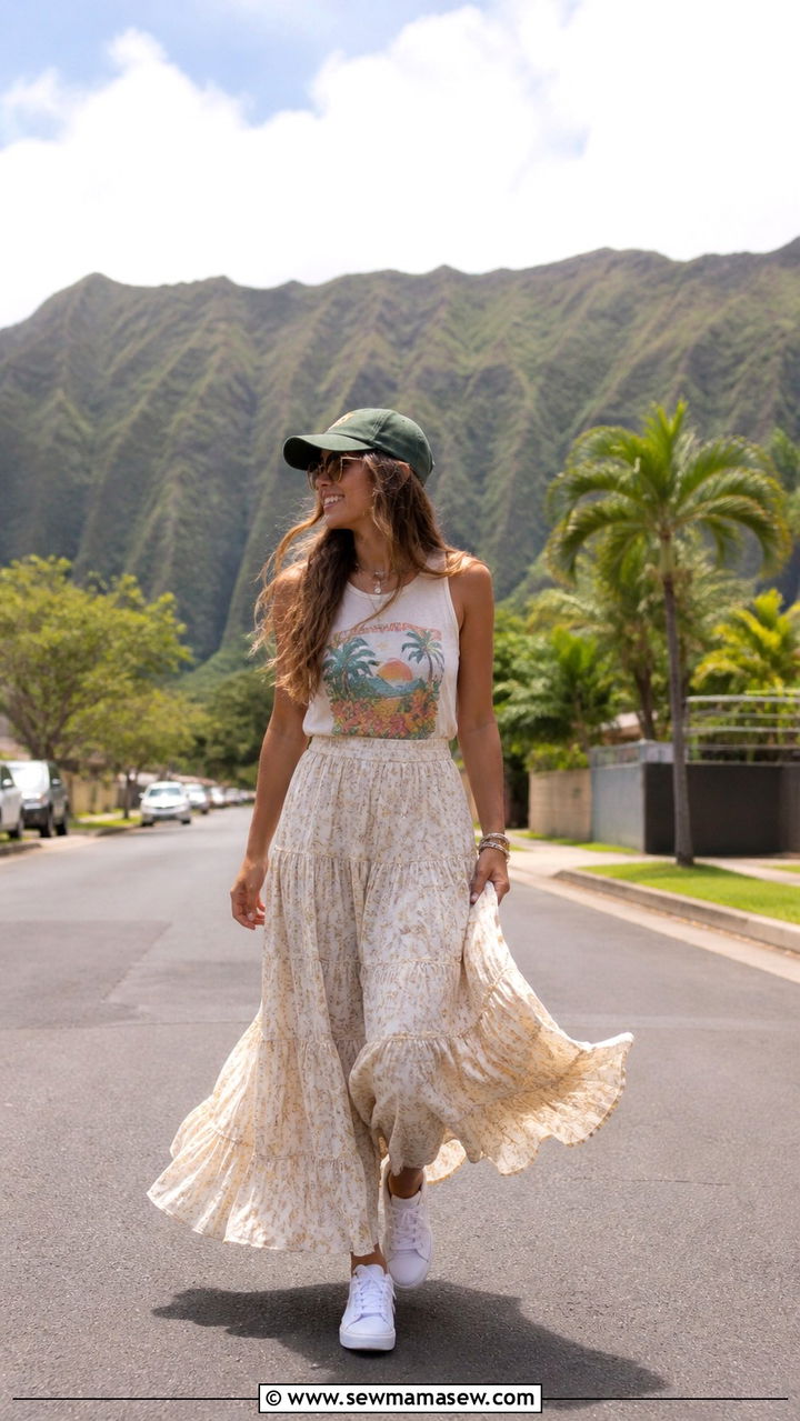Graphic Tank With Flowing Skirt - 40 Summer Hawaii outfit ideas